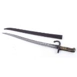 French Chassepot bayonet, 22,3/4 ins typical blade, brass grips, steel scabbard