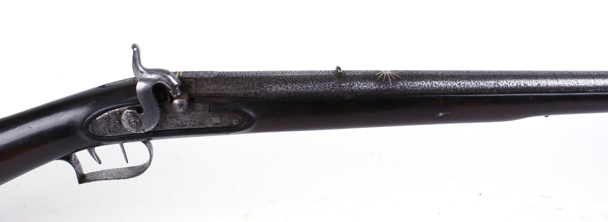 11 bore Percussion (drum and nipple conversion from flintlock) ball gun, 42 ins fullstocked damascus - Image 3 of 4