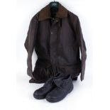 Waxed cotton jacket, size XL; Beaver steel toe boots, size 10