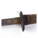 Japanese Tanto, 10 ins slightly curved blade (some rust action), slotted tsuba, brown ito over