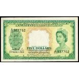 Malaya and British Borneo, $5, 1953, black serial A/30 937762, (Pick 3),