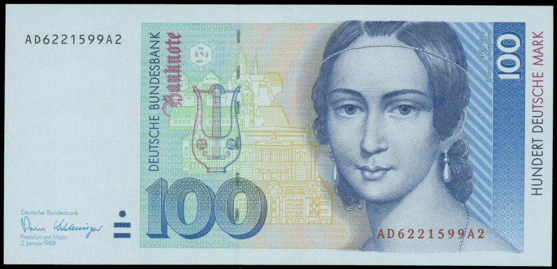 Deutsche Bundebank, 100 Deutsche Mark, 1989, red serial AD6221599A2, (Pick 41a),