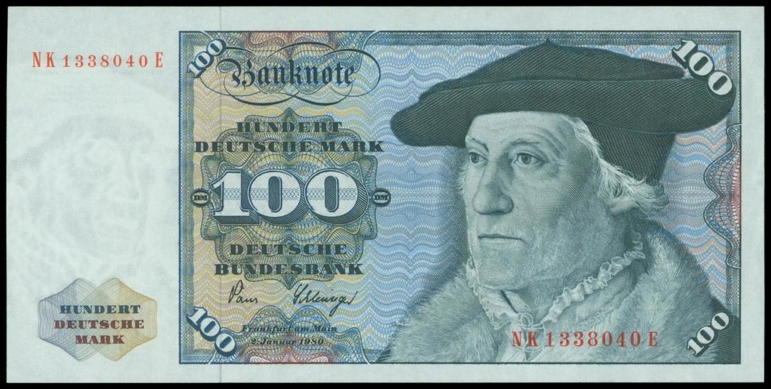 Deutsche Bundesbank, 100 Deutsche Mark, 1980, red serial NK1338040E, (Pick 34d),