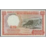 Malaya & British Borneo, $10, 1.3.1961, serial number A/11 863865, (Pick 9a),
