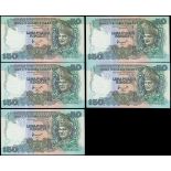 Malaysia, Bank Negara, a consecutive run of 5x 50 Ringgit, ND(1995), serial number BN0640791 - 795