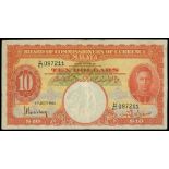 Malaya, Board of Commissioners of Currency, $10, 1.7.1942, serial number H/61 097211, (Pick 13),