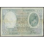 India, 100 rupees, ND(1917-36), Bombay, serial number T8 233927, light green on violet underprint,