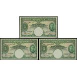Malaya, Board of Commissioners of Currency, a consecutive trio of $5, 1.7.1941, serial number F/25