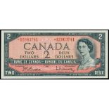 Canada, $2, 1954, replacement note, serial number *B/B2063741, black on orange and red underprint,