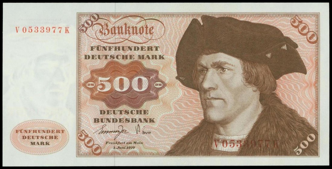 Deutsche Bundesbank, 500 Deutsche Mark, 1977, red serial V0533977K, (Pick 35b),