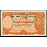 Commonwealth of Australia 10 shilling, ND (1939), serial number F/22 075436, (Pick 25a),