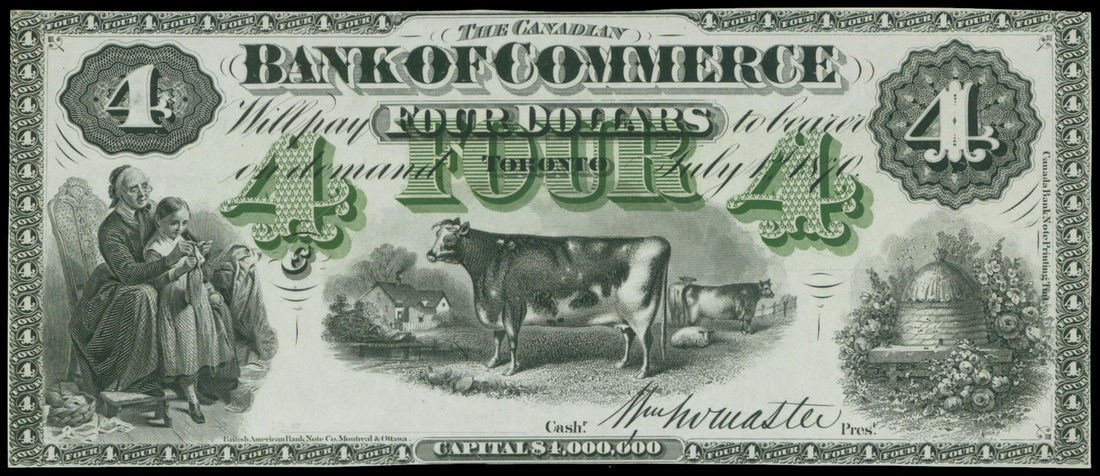 Canadian Bank of Commerce, $5, uniface obverse proof, Toronto, Ontario, 1870,