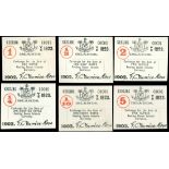 Keeling Coco Islands, a set of 1/10, 1/4, 1/2, 1, 2 and 5 rupees, 1902, black and red, small unifac