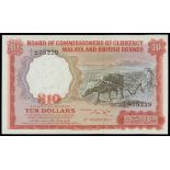 Malaya & British Borneo, $10, 1.3.1961, serial number A/3 875229, (Pick 9a),