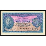 Malaya, Board of Commissioners of Currency, a plate note of 10 cents, 15.8.1940, serial number C747