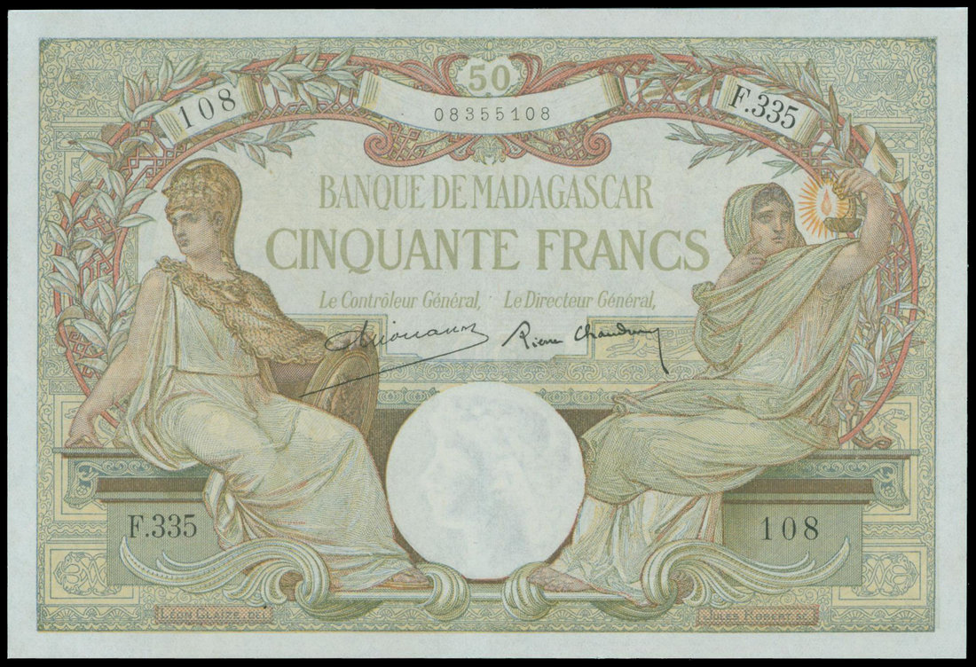 Banque de Madagascar, 50 Francs, ND(1937-47), serial number F.335 108, (Pick 38),