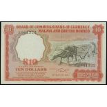 Malaya & British Borneo, $10, 1.3.1961, serial number A/65 961322, (Pick 9a),