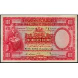 The HongKong and Shanghai Banking Corporation, $100, 1.3.1955, serial number F738601, (Pick 176e),