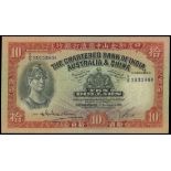 Chartered Bank of India, Australia and China, $10, 1 September 1956, serial number T/G 3933960 (Pic