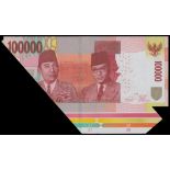 Indonesia, 100,000 rupiah, 2014, ERROR NOTE, serial number SCU 650260, (Pick 153c),