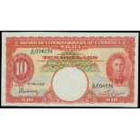 Board of Commissioners of Currency Malaya, $10, 1.7.1941, serial number E/20 004236, (Pick 13),