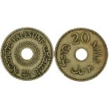 Palestine, 20 Mils, 1934, wreath around centre rounded hole,