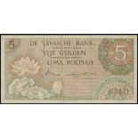 Netherlands Indies, Javasche Bank, 5 gulden, 1946, black serial 096853, (Pick 88),