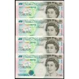 Great Britain, group of 4x 5 pounds, issued in 1997 for the return of Hong Kong to China,