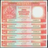 The HongKong and Shanghai Banking Corporation, consecutive run of 5x $100, 1.1.1991, replacement se