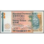 The Standard Chartered Bank, $20, 1.1.1985, solid serial number K444444, (Pick 279a),