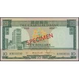 The Chartered Bank, $10, ND(1970-77), specimen, number A0000000, green on multicolour underprint, a