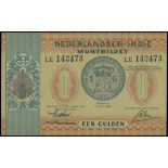 Netherlands Indies, Muntbiljet, 1 gulden, 1940, black serial LE142473, (Pick 108a),