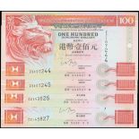 The HongKong and Shanghai Banking Corporation, a group of 4x $100, 1.7.1997, replacement serial num