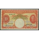 Board of Commissioners of Currency Malaya, $10, 1.7.1941, serial number J/18 096133, (Pick 13),