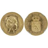 Netherland, a gold 10 gulden,, 1898,