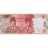 Bank Indonesia, 100000 rupiah, 2004, black serial, FIRST PREFIX AAA561810, (Pick 146a),