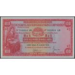 Hong kong & Shanghai Banking Corporation, $100, 1.8.1966, serial number 596044 UR, red on multicolo