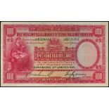 The HongKong and Shanghai Banking Corporation, $100, 2.1.1934, serial number B529911, (Pick 176d),