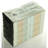 Banco Nacional Ultramarino, 10 patacas, a bundle of 1000 notes, 1981-88 series, serial number AV999