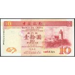 Macau, Banco da China, 10 patacas, 8.12.2003, descending ladder number GW54321, (Pick 102),