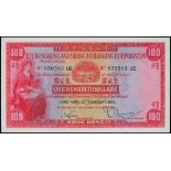 The HongKong and Shanghai Banking Corporation, $100, 12.2.1960, serial number 850583UE, red and mul