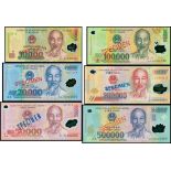 Vietnam, group of 5x specimens, polymer issue, serial numbers AA00000000,