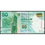 Bank of China, $50, 1.1.2014, lucky serial numbers BE333333, (Pick 342d),