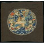 Qing Dynasty, Xian Feng Era, a circular Rank Badge of 1st rank civil official, circular silky embro