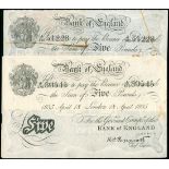 Great Britain, a pair of Bernhard forgery 5 pounds, 1935, serial number A170 80545 and A162 51228,