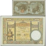 French Indo China, mixed lot of a 100 piastres, ND(1936-39), serial number 184 D.129 and a Japanese