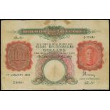 Board of Commissioners of Currency Malaya, $100, 1.1.1942, serial number A/2 55844, (Pick 15),