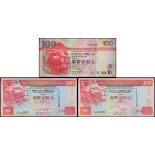 The HongKong and Shanghai Banking Corporation, a trio of $100, 1994-2003, identical serial numbers