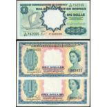 Malaya and British Borneo, a lot of 3 x $1, 1953 and 1959, serial number A/45 883433-4, A/85 792095