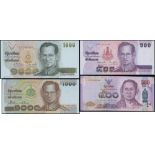 Bank of Thailand, a group of four notes, 2x 500 Baht (1996, 2014) and 2x 1000 Baht (1992, 1999), re